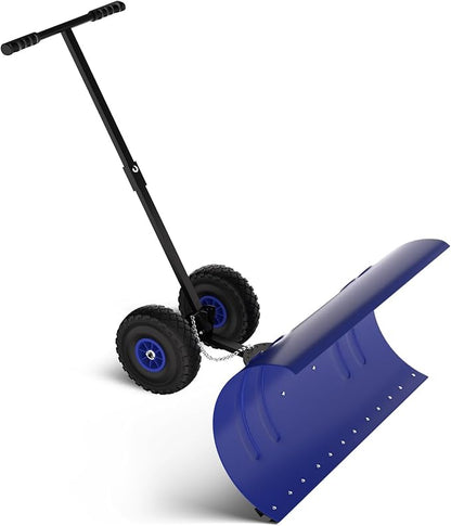 36” Snow Shovel for Driveway,Heavy Duty Wheeled Rolling Shovels 5 Position Angled Blade, Ergonomic Handle & Rubber Wheels for Efficient Snow Removal, Snow Plow for Doorway,Driveway and Sidewalks
