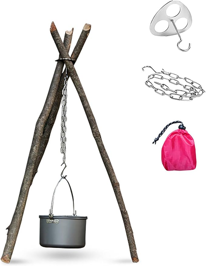Camping Tripod Board, Turn Branches Into Stainless Steel Campfire Support Plate With Adjustable Chain For Hanging Cookware Perfect Portable Camping Gear Accessories For Outdoor Cooking(1pcs)