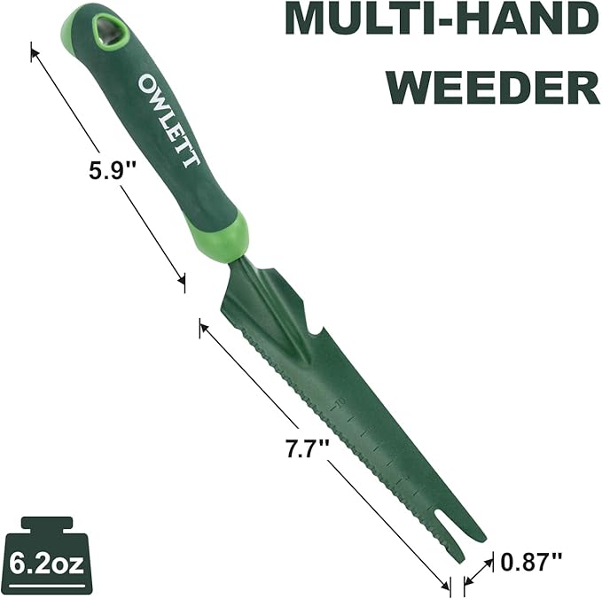Hand Weed Puller Tool, 5-in-1 Multipurpose Garden Trowel with Soft Handle, Weeding Tool with Serrated Edges Measuring Scale for Easy Weeder Removal, Planting, Transplanting, Digging, Cutting