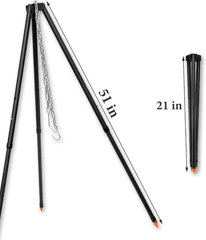 Camping Tripod for Cooking Five-Section Adjustable Campfire Tripod with Adjustable Suspension Chain Suitable for Camping, Campfire,Dutch Oven,Outdoor BBQ (Black)