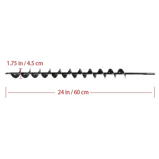 1.75Inch Wide 24Inch Long Metal Earth Auger Drill Bit, Garden Plant Flower Bulb Auger Rapid Planter Bulb Compatible Augers Machine Head with 8mm Diameter Non-Slip Hex Shank