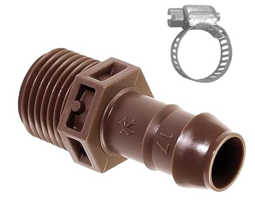 LECTO 1/2" MPT Drip Irrigation Adapter – Fits 1/2" & 5/8" Drip Tubing, Barbed Connector with Stainless Steel Clamp, UV-Resistant (1 Pack)