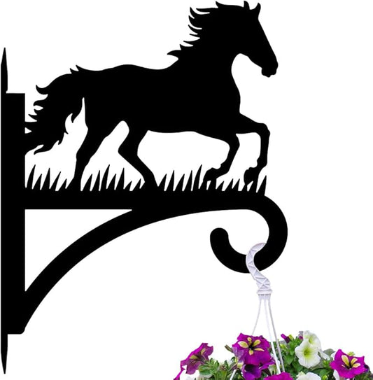 peacoblue Iron Plant Hangers Hooks for Outdoor Indoor Hanging Plants Flower Fern Pots Lantern Bird Feeder Wind Chimes, 12"x16" Weather Resistant Metal Wall Holder for Porch Garden Farmhouse(Horse)