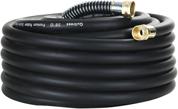 50FT 5/8 Heavy Duty Rubber Garden Hose - 200psi Working, 1000psi Burst - Hot/Cold Water - Five-Layered Braiding for Durability - Versatile for Gardening, Agriculture, Construction(Black)