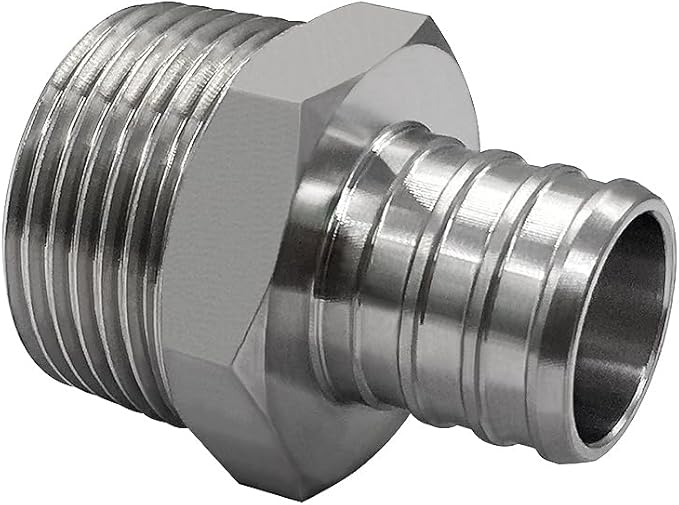 beduan Stainless Steel PEX Garden Hose Adapter Fitting 3/4" PEX Barb to 3/4" GHT Male Connector for Garden Irrigation Outdoor Watering(Pack of 1)