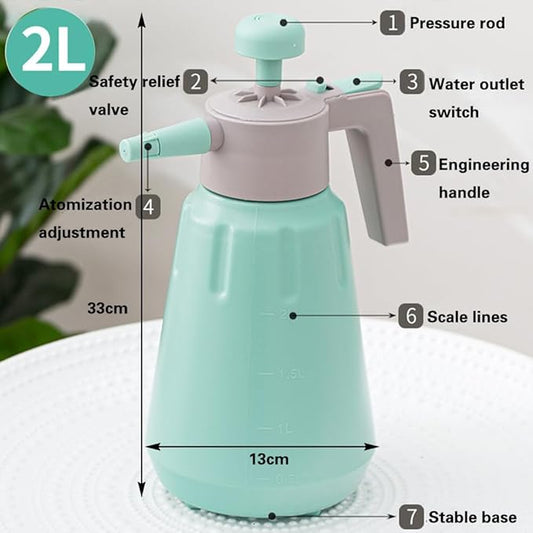 Handheld Garden Pump Sprayer, 0.5Gallon/68oz Garden & Lawn Pressure Spray Bottle with Safety Value & Adjustable Nozzle for Plant Spraying/Home Cleaning/Car Washing 2L Capacity (Turquoise)