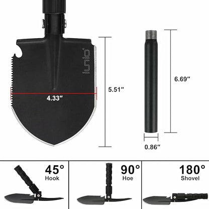iunio Camping Shovel,Shovel Folding, Portable, Multitool, Foldable Entrenching Tool, Collapsible Spade, for Backpacking, Trenching, Hiking, Survival, Car Emergency