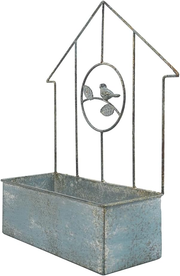 Metal Planter Wall Hanging Baskets Wall Mounted Planter Decor,House-Shaped with Bird Design for Outdoor/Indoor Shabby Chic Wall Decor