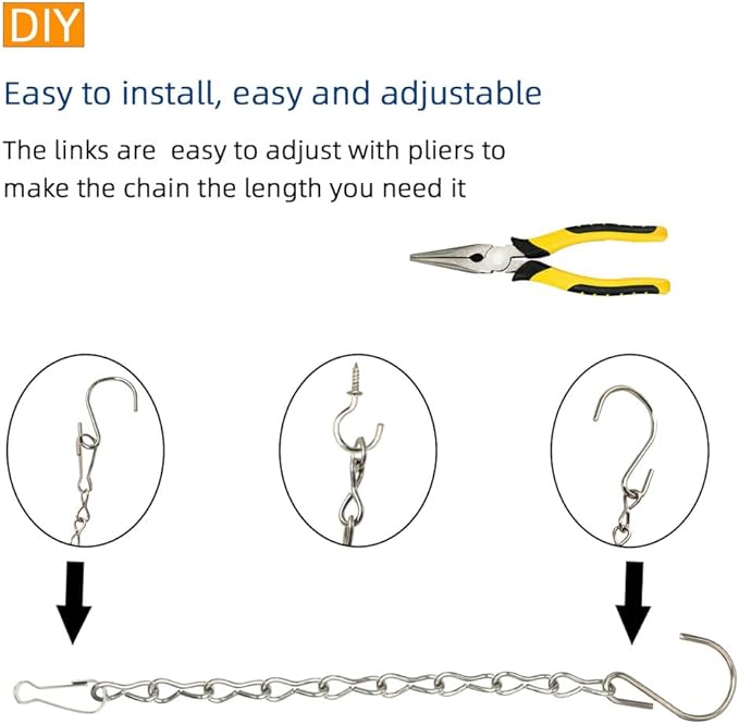 YINGFENG 197 Inch DIY Silver Hanging Basket Chains, Adjustable Length, Decorative Metal Chain with Hooks for Hanging Bird Feeders, Planters, Ornaments