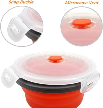 CARTINTS Red Silicone Collapsible Food Storage Containers-Prep/Storage Bowls with Lids - Round Silicone Food Storage Containers - Microwave and Freezer Safe 3Pack