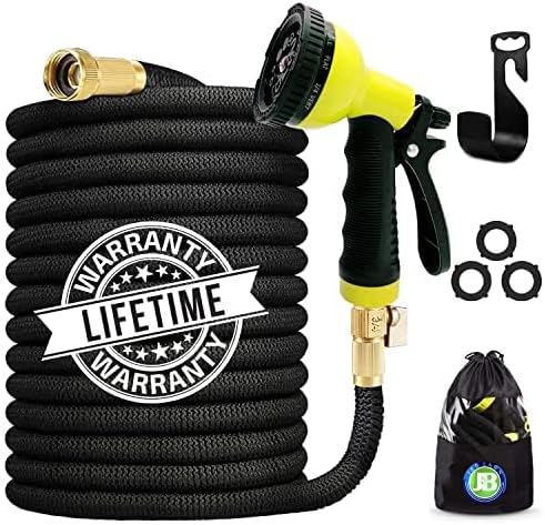 J&B XpandaHose 75ft Expandable Garden Hose – Ultra-Strong 3750D, 4-Layer Latex Core, Brass 3/4" Connectors, 10-Pattern Nozzle & Storage Bag – Lightweight, Kink-Reducing, Leak-Resistant