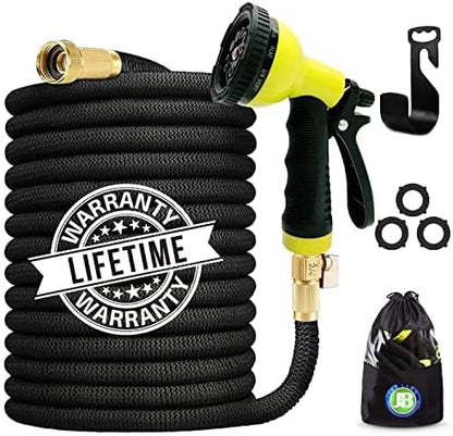 J&B XpandaHose 75ft Expandable Garden Hose – Ultra-Strong 3750D, 4-Layer Latex Core, Brass 3/4" Connectors, 10-Pattern Nozzle & Storage Bag – Lightweight, Kink-Reducing, Leak-Resistant