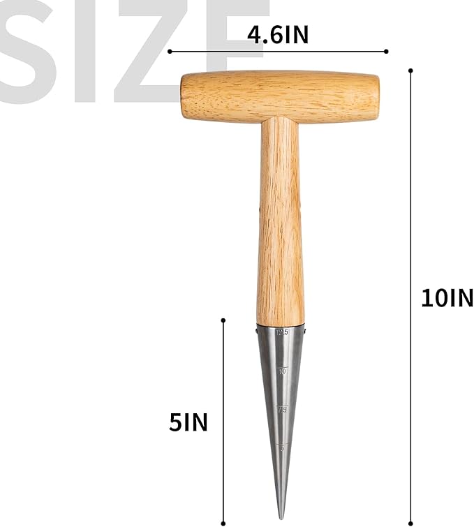 FLORA GUARD Hand Dibber Garden Tool, Seed Planter Tool with Wood Handle for Sowing Seed - 5" Seed Dispenser for Planting Steel Garden Dibber, Transplanting Plants,Planting Bulb,Digging