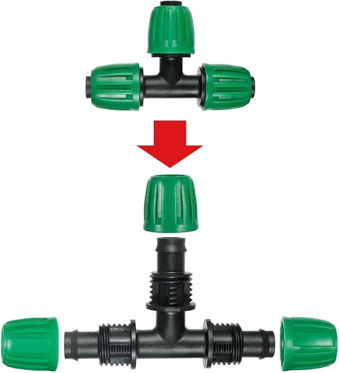 15 Pack 1/2 Inch Drip Irrigation Tee Fittings (1/2" ID x0.6-0.63" OD) - 1/2'' Drip Line Anti-Drop Barbed Lock Nut T Connectors for 1/2 Inch Drip Irrigation Tubing System Connection