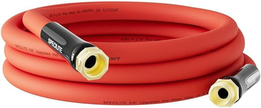 SPECILITE 5/8" Hot/Cold Short Leader Garden Water Hose 15 ft, -50℉-190℉, Flexible & Lightweight Rubber Pipes With 3/4" Brass Fittings for Yard, Outdoor, Farm, Red
