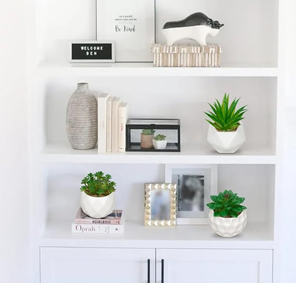 Briful Artificial Succulents Plants in Ceramic Pots, 3 Pack Faux Succulent Set with White Geometric Planters – Modern Desk Decor for Home Office Shelf Bathroom, Small Fake Plants Potted
