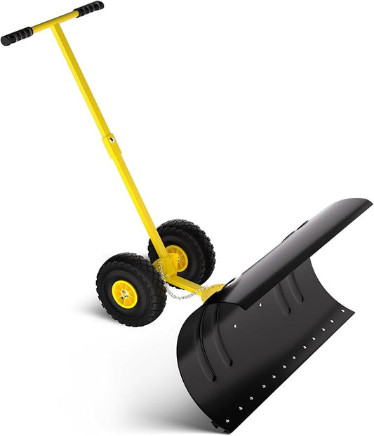36” Snow Shovel for Driveway,Heavy Duty Wheeled Rolling Shovels 5 Position Angled Blade, Ergonomic Handle & Rubber Wheels for Efficient Snow Removal, Snow Plow for Doorway,Driveway and Sidewalks