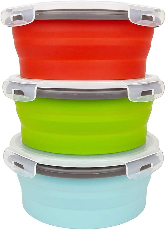 CARTINTS 1200ml Large Collapsible Food Containers Silicone Lunch Containers Silicone Leftover Food Containers, Ideal for Camping Travel, 3Pack