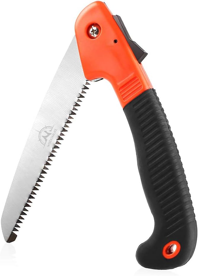Folding Pruning Saw, Premium Folding Hand Saw with Secure Lock Comfort Soft Grip for Garden or Tree Pruning, Camping, Wood Working(Orange+Black)