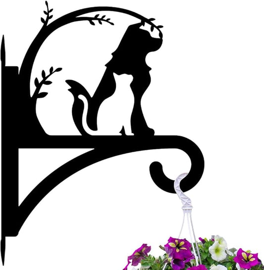 Peacoblue Iron Plant Hanger Hook for Outdoor Indoor Hanging Plant Flower Fern Pots Lantern Bird Feeder Wind Chime,12"x15.7" Weather Resistant Metal Wall Holder for Porch Garden Farmhouse(Dog with Cat)