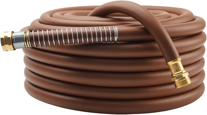 Garden Hose 50FT x 5/8", Heavy Duty Rubber Hose, Water Hose with Five Layered Braiding, Male to Female Fittings, 1000PSI Burst, 300PSI Working (Brown)