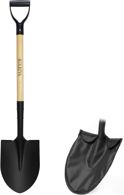 41 Inch Round Point Shovel for Digging,Heavy Duty Garden Shovel with D-Handle,Wooden Handle,Ideal for Gardening,Landscaping,Beach,and Snow Removal
