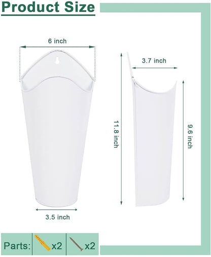 vensovo 12 Inches Galvanized Wall Planters - 2 Packs Metal Tin Vases for Flowers Indoors, Farmhouse Hanging Planter Tall Flower Holder for Country Decor Outdoors, White