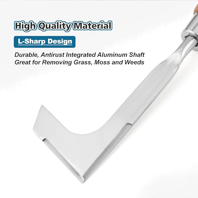 Berry&Bird Crack Weeder, Crevice Weeding Tool, 11.2" Stainless Steel Manual Weeder, L-Shaped Side-Walk Puller Spatula, Grass Cutter Knife, Weeding Sickle for Garden Lawn Yard Patio Terrace Paving Moss