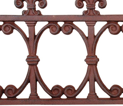 Esschert Design Finial Garden Fence, Rust Brown Cast Iron, 14" H x 32" W, Pack of 4 Decorative Fence Sections with Fleur-de-Lis Finials for Garden Edging and Walkway Borders