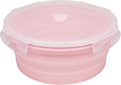 CARTINTS Silicone Collapsible Food Storage Containers-Prep/Storage Bowls with Lids – Set of 4 Round Silicone Lunch Containers – Microwave and Freezer Food Containers(pink)