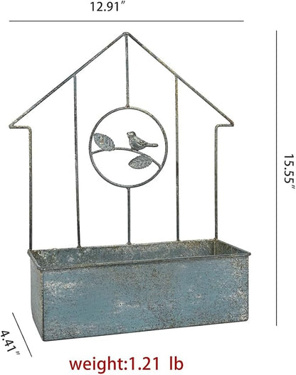 Metal Planter Wall Hanging Baskets Wall Mounted Planter Decor,House-Shaped with Bird Design for Outdoor/Indoor Shabby Chic Wall Decor