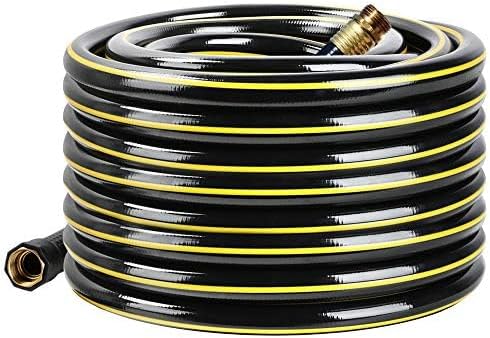 Solution4Patio Lead-in Black Garden Hose 5/8 in. x 25 ft. -Kink Free, No Leaking, Male/Female Fittings -Heavy Duty Durable Flexible Lightweight Water Pipe -Brass Aluminum Ends for Household & Yard