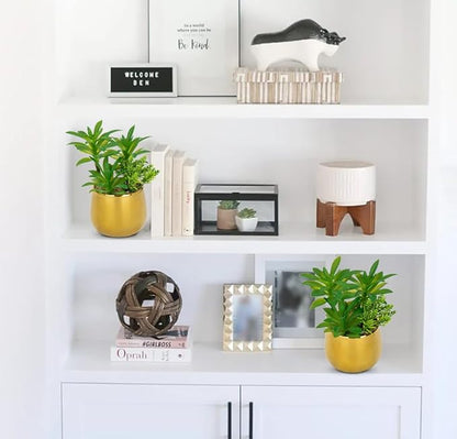 Briful Artificial Succulents Plants in Ceramic Pots, 2 Pack Faux Succulent Set with Gold Planters – Modern Desk Decor for Home Office Shelf Bathroom, Small Fake Plants Potted