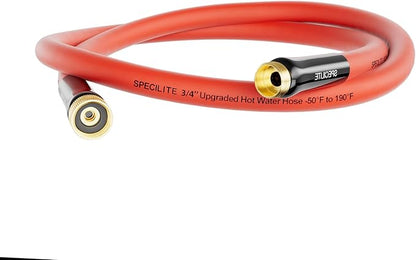 SPECILITE 3/4" Hot/Cold Short Leader Garden Water Hose 5 ft, -50℉-190℉, Flexible & Lightweight Rubber Pipes With 3/4" Brass Fittings for Yard, Outdoor, Farm, Red