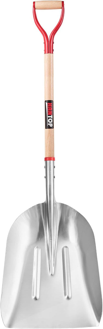 Aluminum Snow Scoop Shovel Wide Grain Shovels with Lightweight Large Capacity Head and Oak Wooden Handle