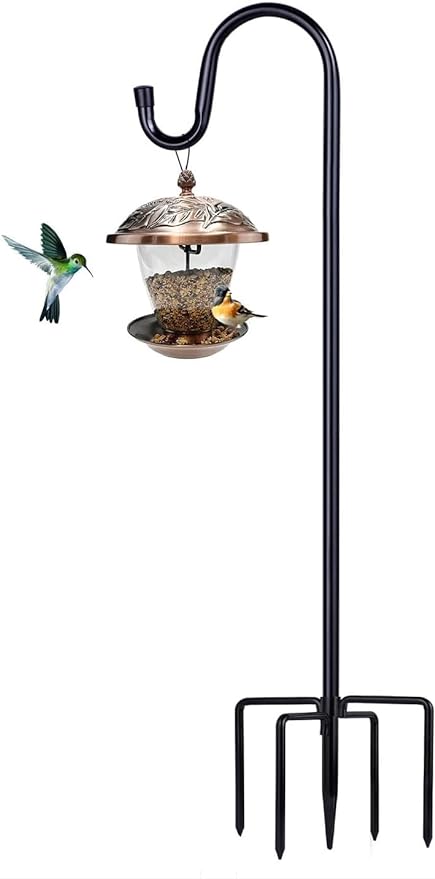 Shepherd Hooks for Outdoor, 1 Pack 94 Inch Bird Feeder Pole with 5 Prongs Base for Hanging Lantern, Hummingbird Feeder, Lightweight Plant, Shepherds Hook for Bird Feeders for Outside