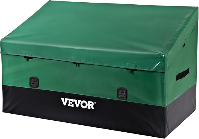 VEVOR Outdoor Storage Box, 230 Gallon Waterproof PE Tarpaulin Deck Box w/Galvanized Frame, All-Weather Protection & Portable, for Camping, Garden, Poolside, and Yard, Black & Green