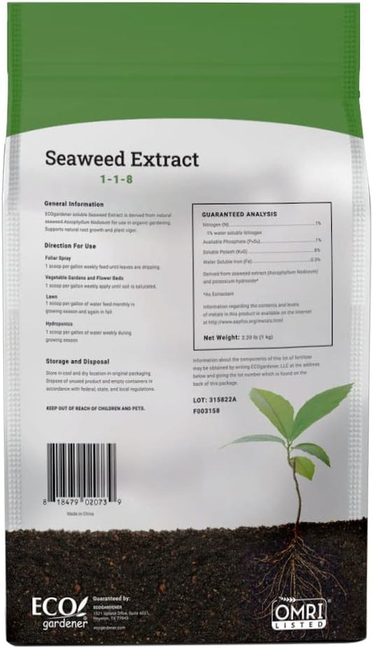 ECOgardener Seaweed Extract Soil Amendment, Water-Soluble, Powdered Organic Soil Conditioner