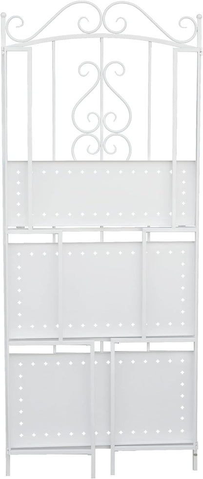 White 3-Layer Floral Plant Stand, French Style Tiered Shelf for Succulents Herbs, Ornate Iron Plant Display for Living Room Garden Decor