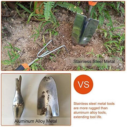 Garden Tool Set, 9 Piece Stainless Steel Heavy Duty Gardening Tool Set, with Non-Slip Rubber Grip, Storage Pocket, Ideal Gardening Gifts for Men