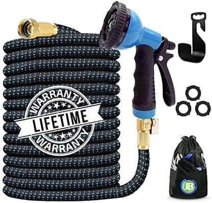 J&B XpandaHose 75ft Expandable Garden Hose – Ultra-Strong 3750D, 4-Layer Latex Core, Brass 3/4" Connectors, 10-Pattern Nozzle & Storage Bag – Lightweight, Kink-Reducing, Leak-Resistant