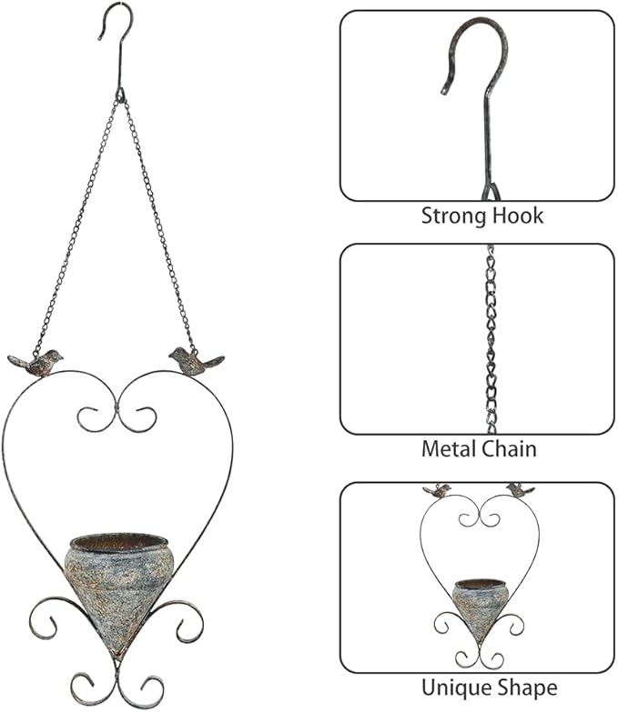 Metal Hanging Planters for Indoor Outdoor Plants Hanging Planter with Bird Figurines Hanging Planters Pot for Wall or Window,Garden Patio or Indoor Decor
