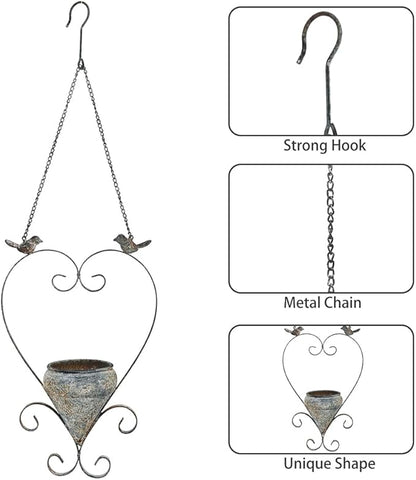 Metal Hanging Planters for Indoor Outdoor Plants Hanging Planter with Bird Figurines Hanging Planters Pot for Wall or Window,Garden Patio or Indoor Decor