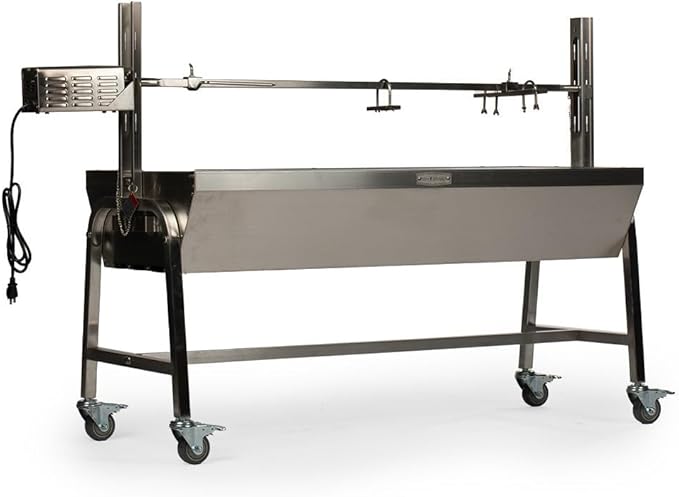 Ash & Ember 25W Stainless Steel BBQ Rotisserie Grill, 4 RPM Rotation Speed, Rated 125 LB for Large Game, Portable Electric Outdoor Roaster with Dual Prongs, Single Leg Bracket, and Spine Fork