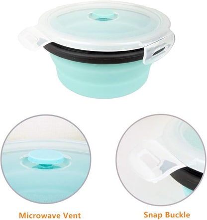 CARTINTS Blue Silicone Collapsible Food Storage Containers-Prep/Storage Bowls with Lids - Round Silicone Lunch Containers - Microwave and Freezer Safe Set of 3