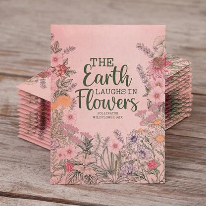 Bentley Seed Co. | The Earth Laughs in Flowers | Beautiful Illustrated Flower Design Art and Quote | Environmental Favor | Pollinator Wildflower Mix Seed Packets | Eco-Friendly Hand Out Gift | 25 Pack
