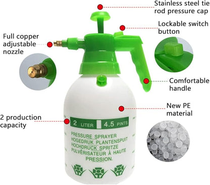 Garden Pump Sprayer, 0.5Gallon/68oz Hand-held Lawn Pressure Spray Bottle with Safety Value&Adjustable Nozzle (Green)