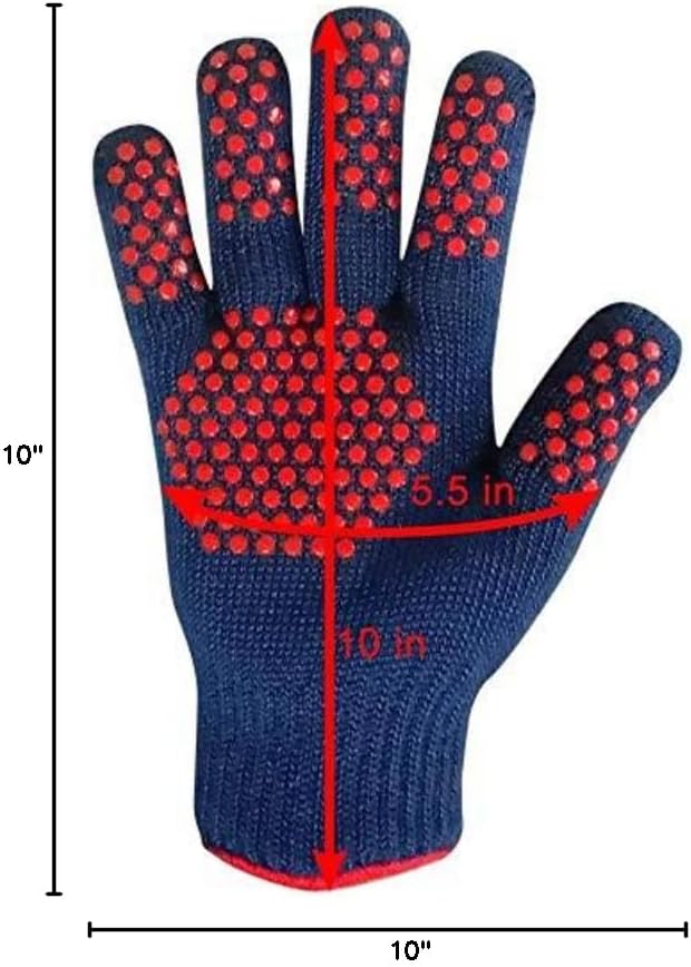MIG4U BBQ Grill Gloves,Oven Gloves Extreme 500 degrees Heat Resistant grilling gloves with Food Grade Non-Slip Silicone Dots for Cooking, Grilling, Baking, Smoker, Barbecue, Kitchen(10" Blue)