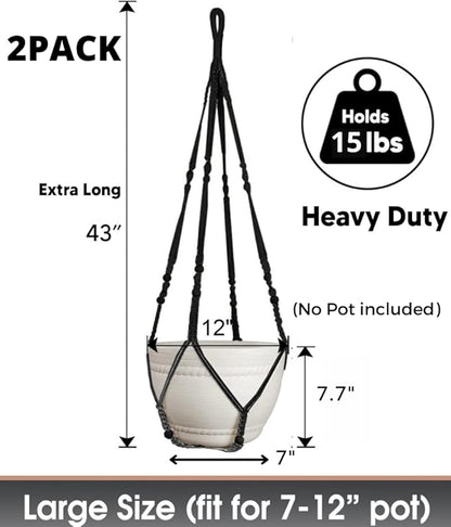 2 Pack 43 Inches Macrame Planter Hanger Large for 12 inch Pot (Extra Long & Big) + Swag Hook | Large Hanging Planter for Indoor Plants | No Pot/Plant Included (XL)