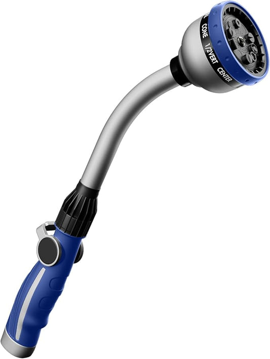 RESTMO Watering Wand Heavy Duty, Metal Garden Hose Wand with 10 Spray Patterns, 15-Inch Long Hose Nozzle Sprayer with Thumb Flow Control, Ideal to Water Hanging Baskets and Shrubs, Blue